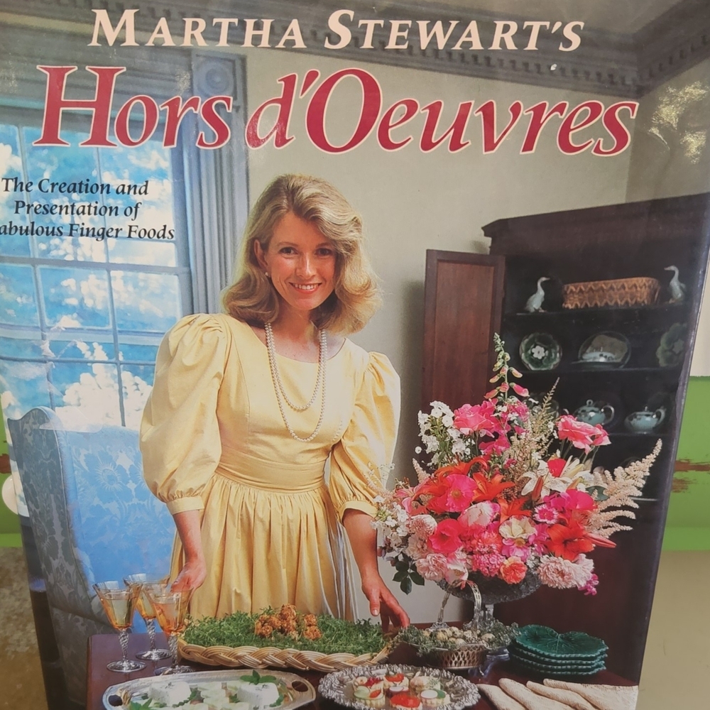 Vintage Martha Stewart Yellow Dress Cookbook Cover with Pink Floral Arrangement